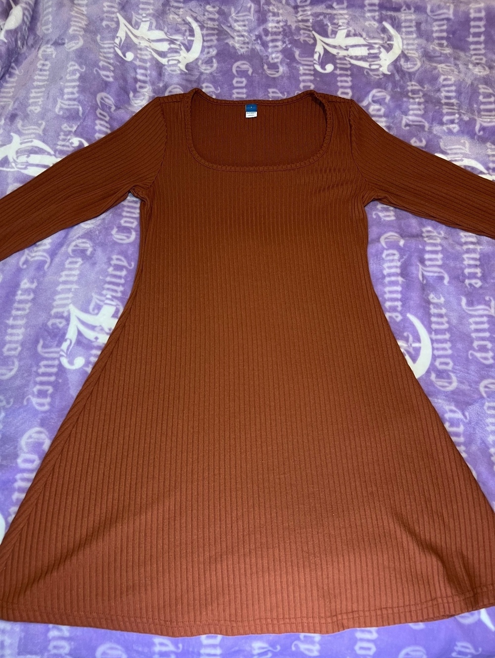 Old Navy Brown Ribbed Square Neck Long Sleeve Dress Small